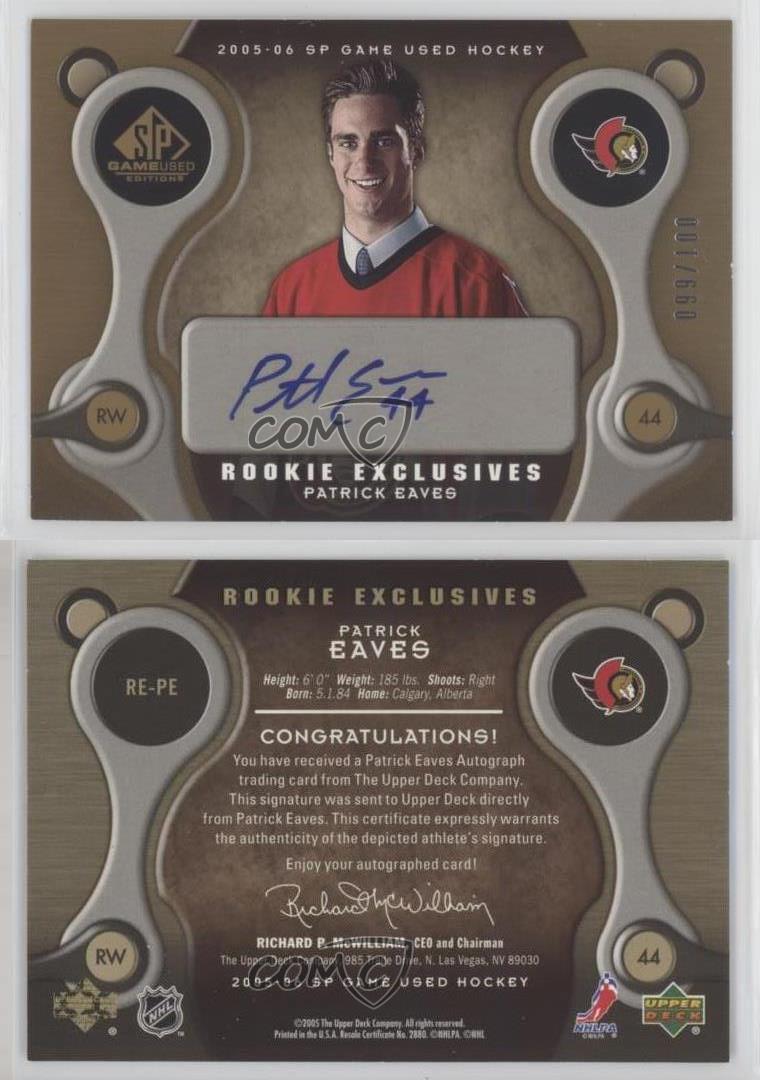 2005-06 SP Game Used Edition Rookie Exclusives /100 Patrick Eaves #RE-PE Auto RC