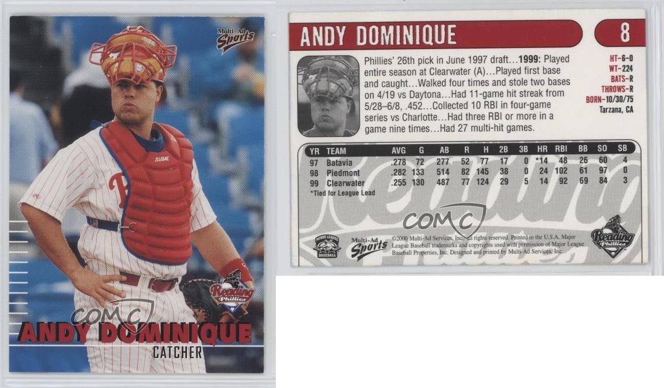 2000 MultiAd Sports Reading Phillies Andy Dominique #8 - Picture 4 of 4