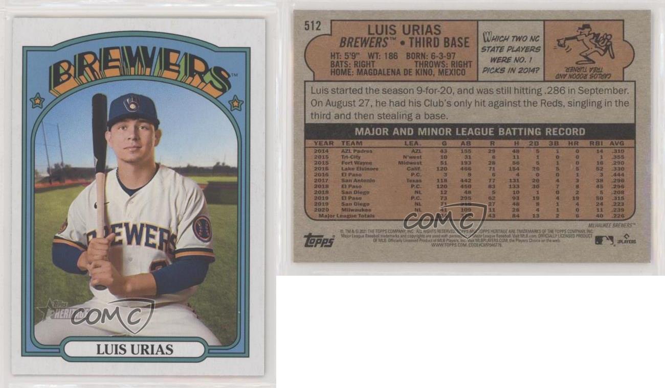 2021 Topps Heritage #512 Luis Urias Baseball Card - Milwaukee Brewers