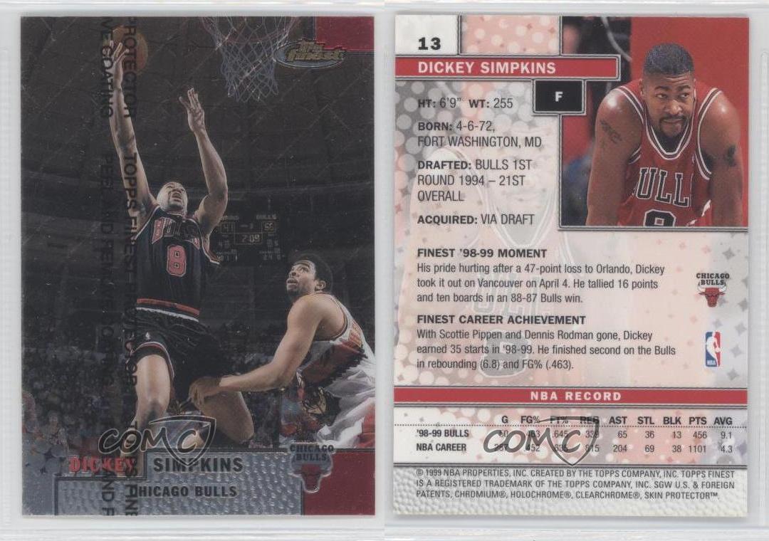  1999-00 Topps Finest #13 Dickey Simpkins NBA Basketball Trading  Card : Collectibles & Fine Art