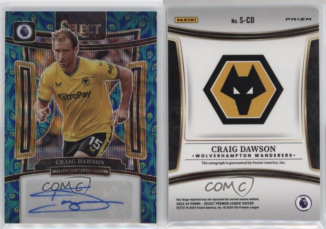 2023-24 Panini Select Premier League Signatures Peacock Prizm Craig Dawson automático - Imagen 3 de 3