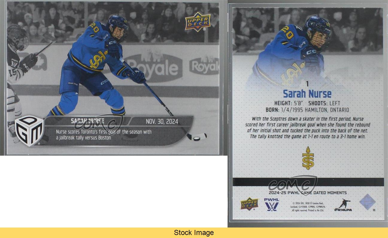 2024-25 Cubierta Superior PWHL Juego Momentos Fechados Plata Sarah Enfermera #1 Novato RC - Imagen 3 de 3