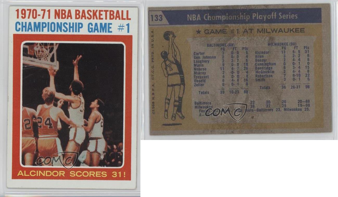 1971 Topps 133 197071 NBA Championship Game 1 Milwaukee Bucks