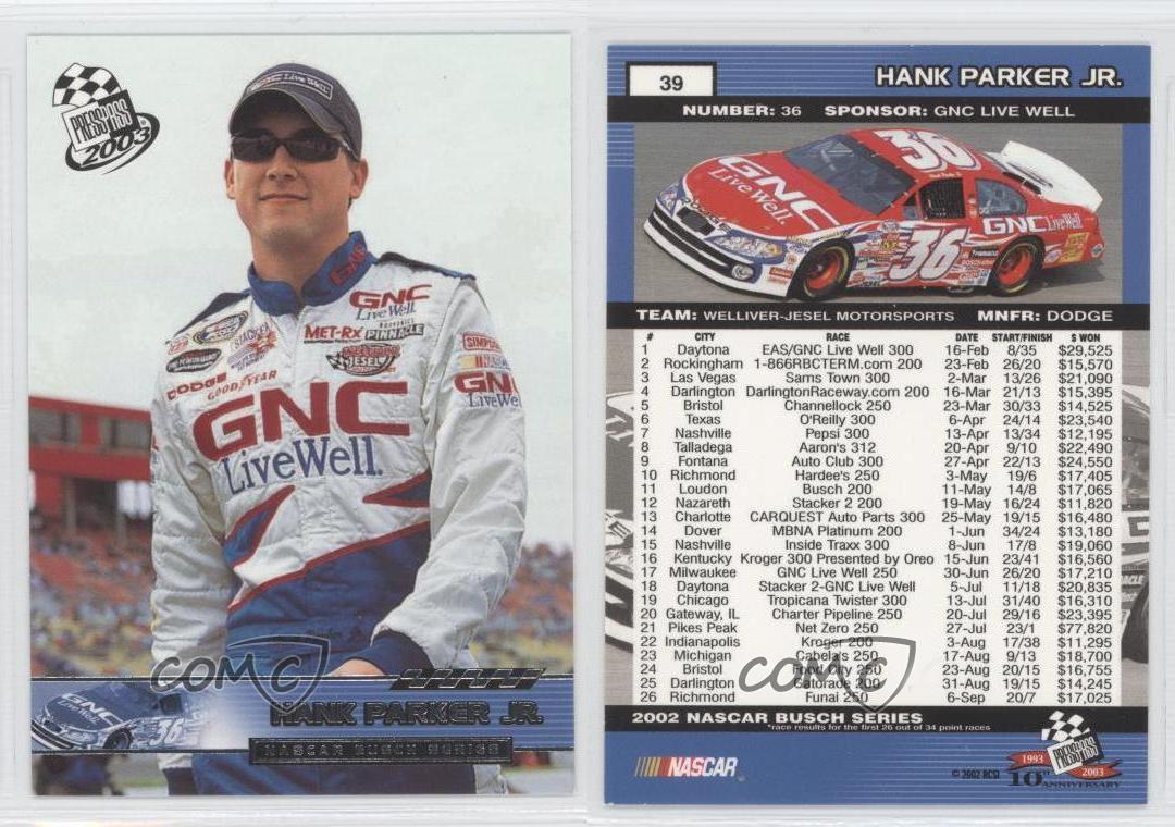 2003 Press Pass NASCAR Busch Series Hank Parker Jr #39 eBay