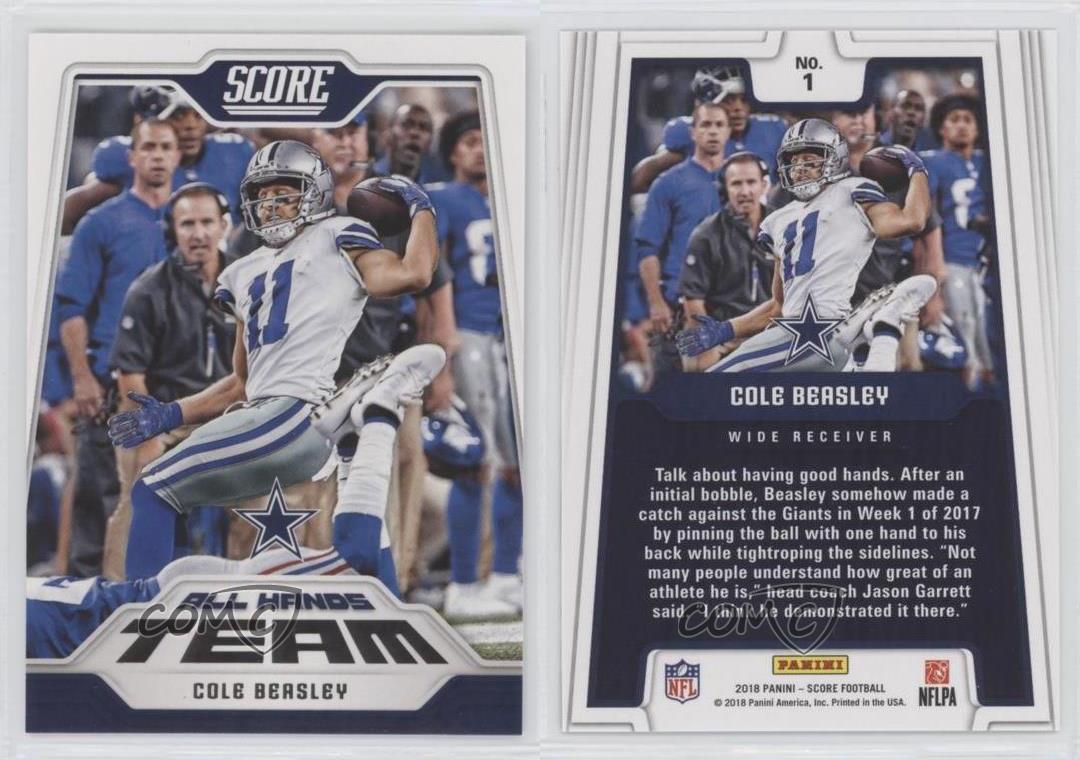 2018 Score All Hands Team #1 Cole Beasley Dallas Cowboys Football Card