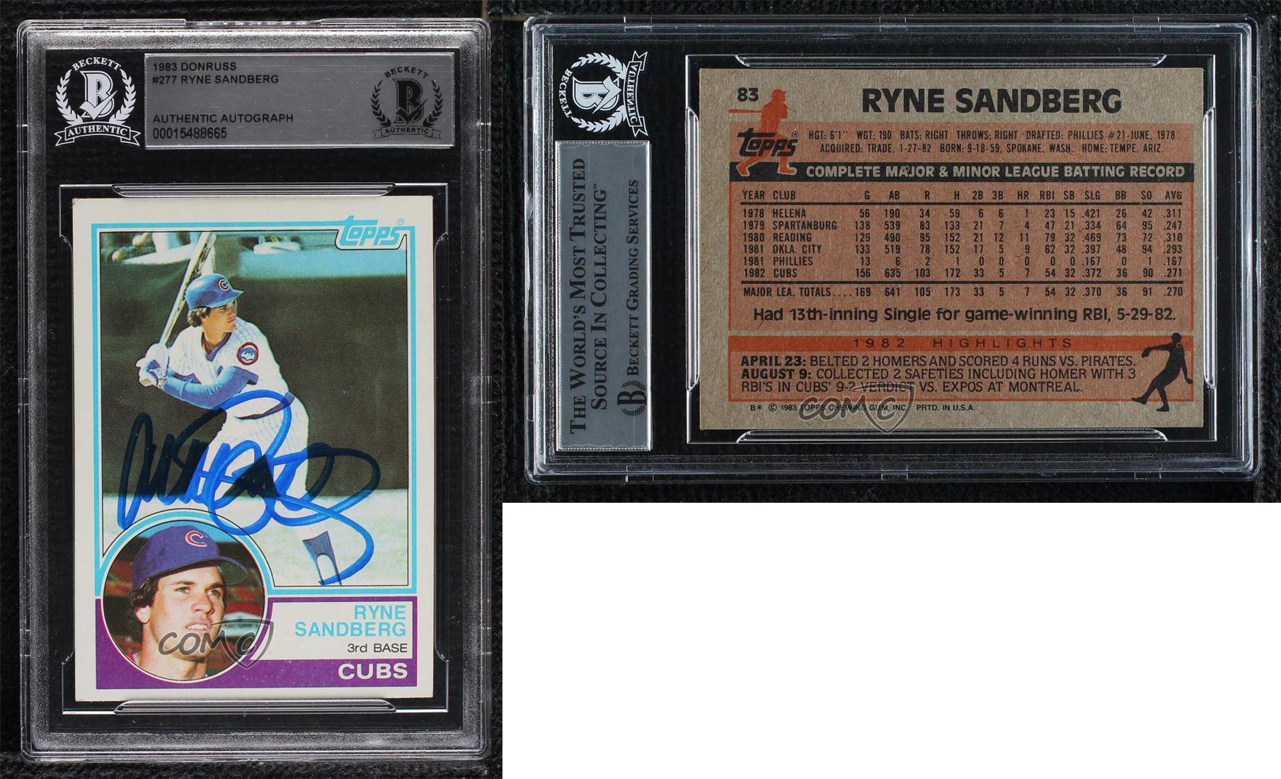 BAS 1983 Topps Ryne Sandberg #83 BGS Authentic Auto Rookie RC HOF