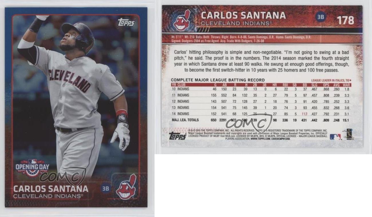 Cleveland Indians 2015 Topps OPENING DAY Team Set with Carlos Santana