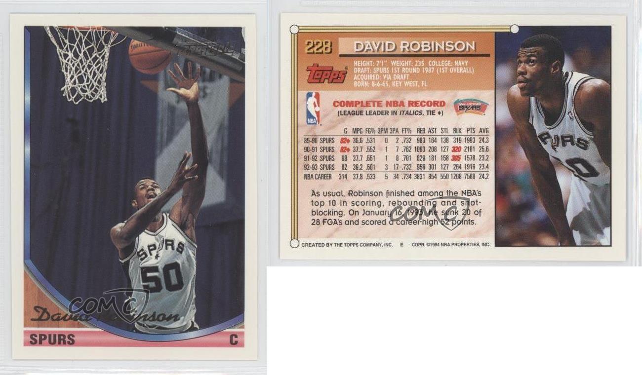 1992-93 Topps Gold #4 David Robinson San Antonio Spurs Baloncesto Tarjeta