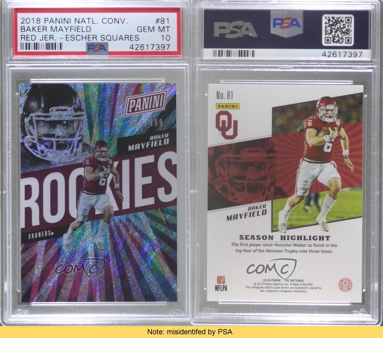 2018 National Convention Rookies Rapture offres Baker Mayfield PSA 10 GEM MT Rookie RC