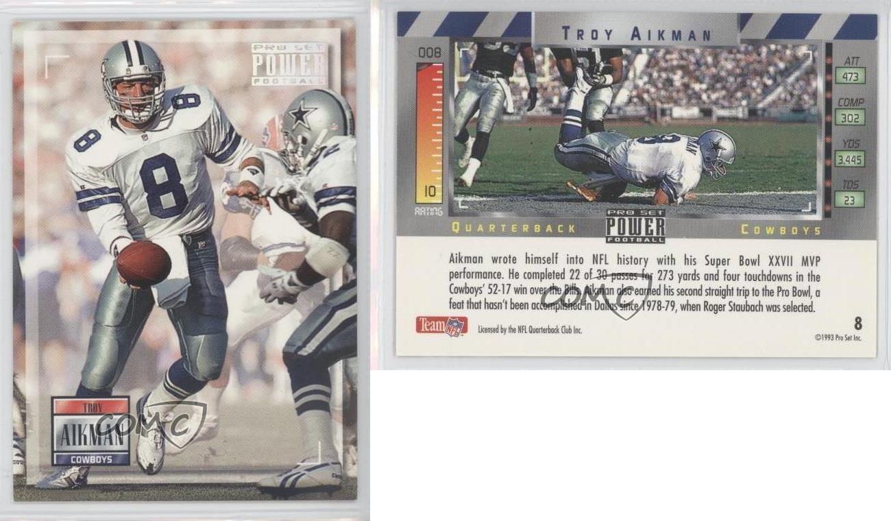 1993 Pro Set Power #8 Troy Aikman Dallas Cowboys Football Card | eBay