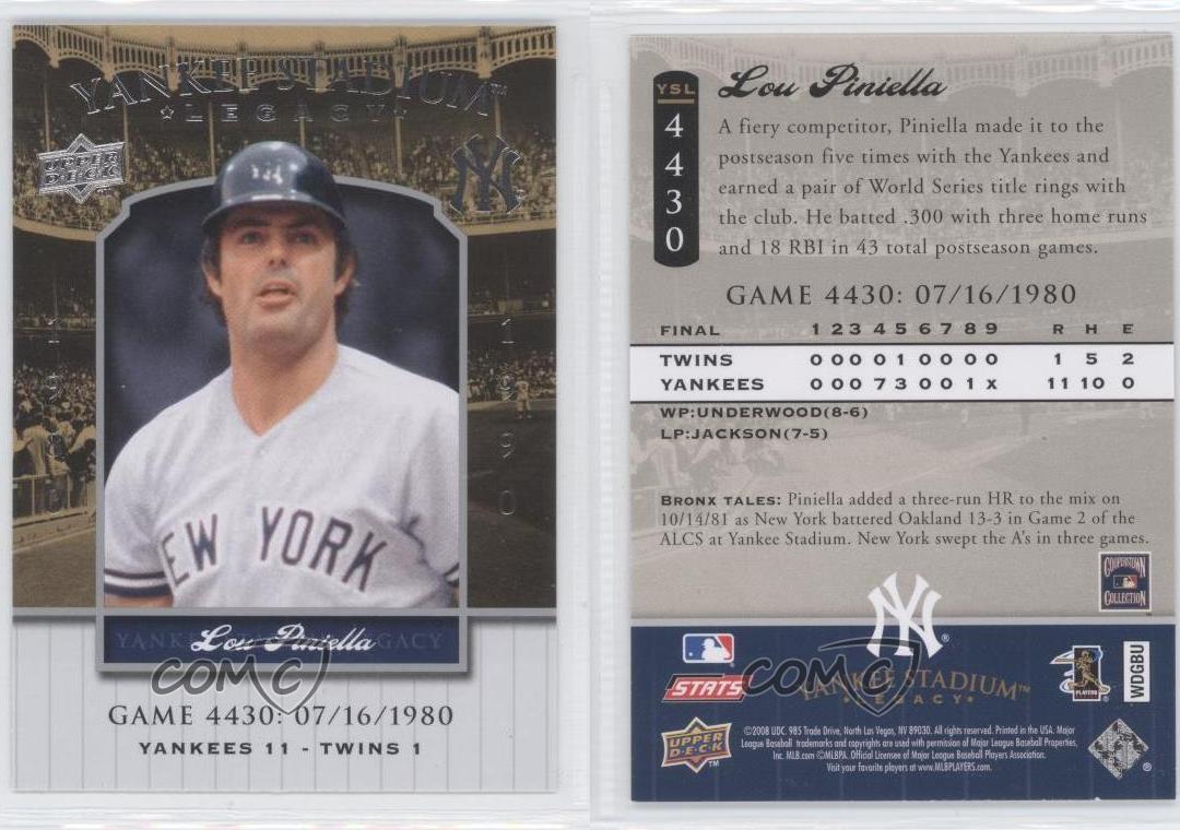 2008 Upper soldes Deck Yankee Stadium Legacy Lou Piniella #YSL4430