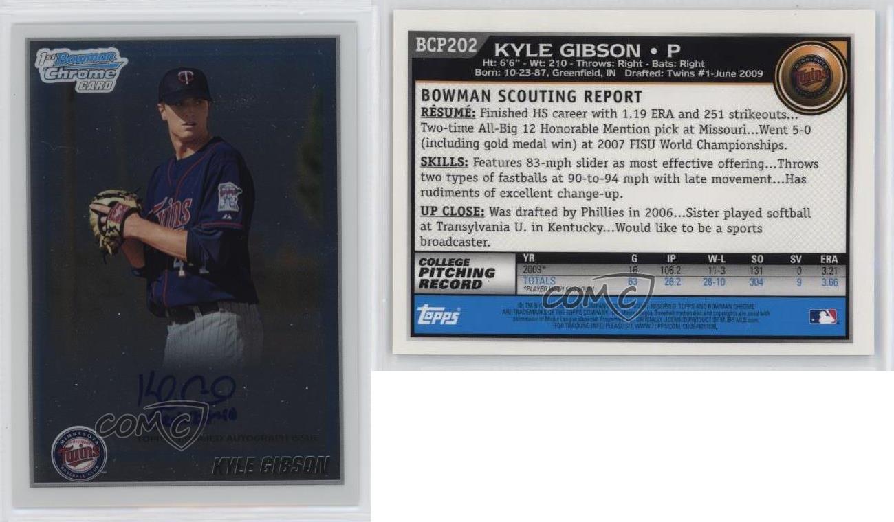 2010 Bowman Chrome Prospects Auto Kyle Gibson #BCP202 Auto