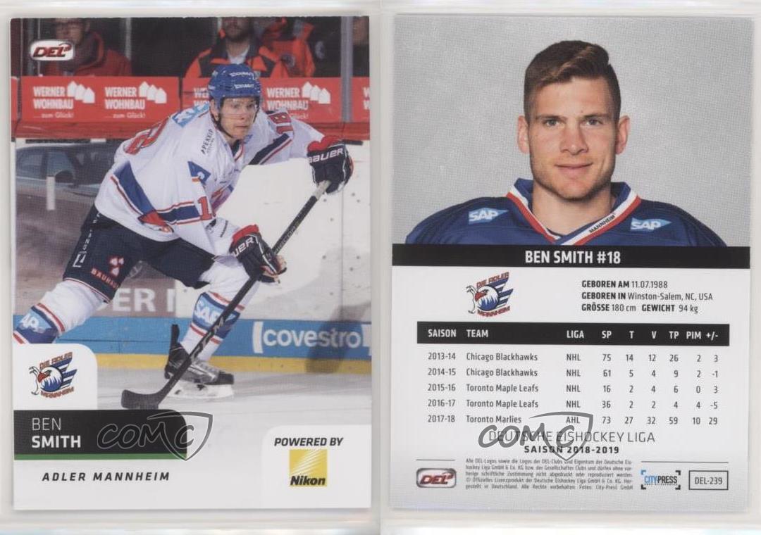 2018-19 City-Press DEL Playercards Deutsche Eishockey Liga Ben Smith #DEL-239  | eBay