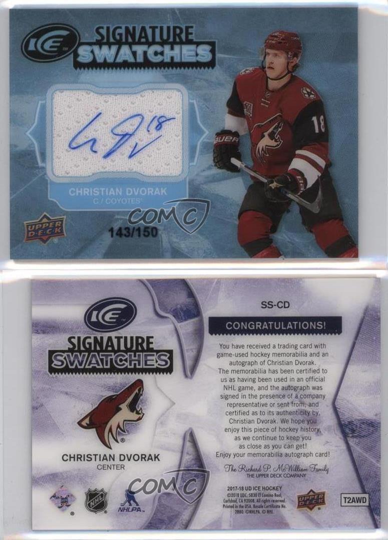 2017-18 Upper Deck Ice Signature Swatches /150 Christian Dvorak #SS-CD Auto - Picture 3 of 4