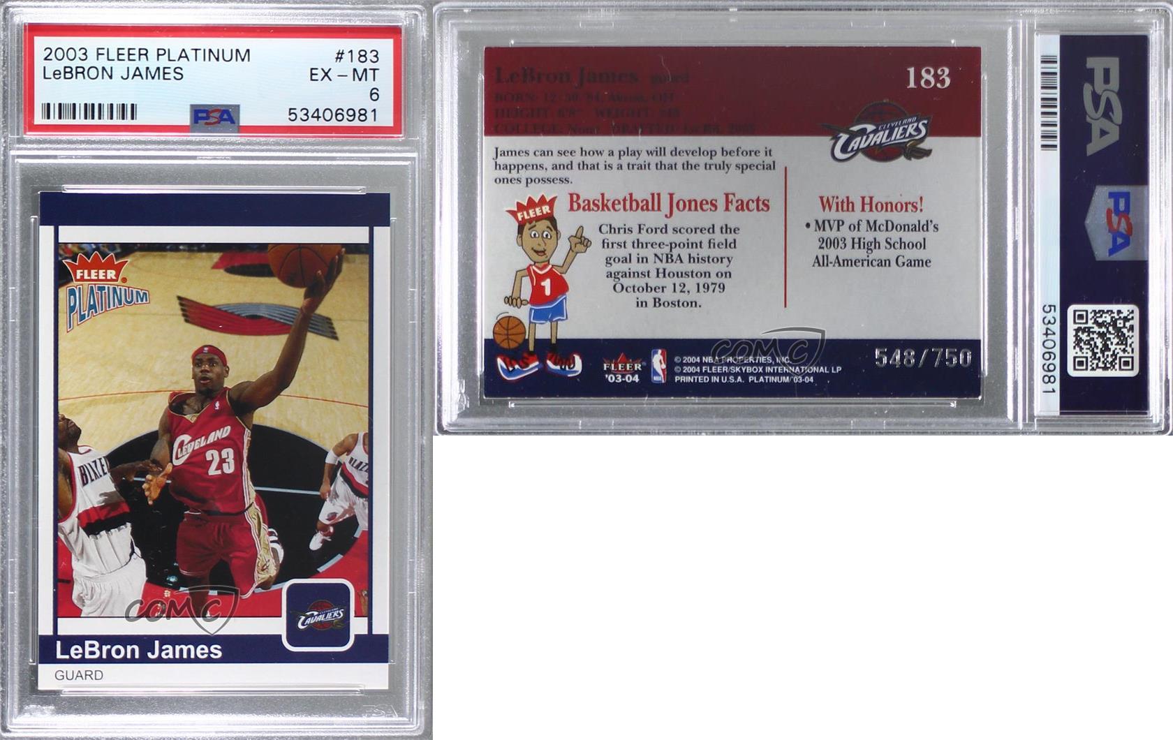 2003-04 Fleer Platinum /750 LeBron James #183 PSA 6 Rookie RC | eBay