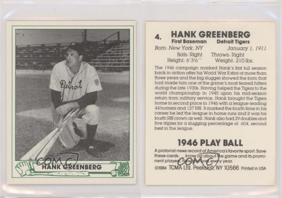 TCMA 1984 1946 Play Ball Hank Greenberg #4 Salón de la fama - Imagen 3 de 3