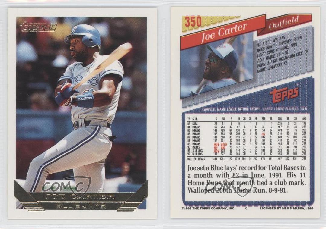 1993 Topps Gold 350 Joe Carter Toronto Blue Jays Baseball Card eBay