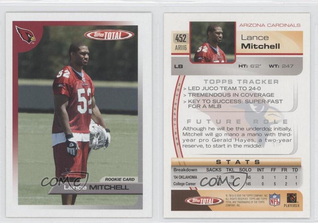 Lance Mitchell Rookie 2005 Topps Total #452 Arizona Cardinals