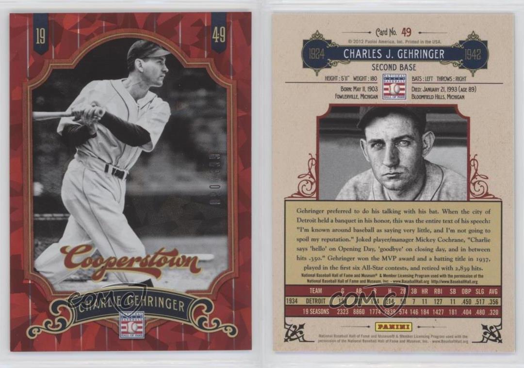 Charlie Gehringer 2012 Panini Cooperstown #49 Detroit Tigers