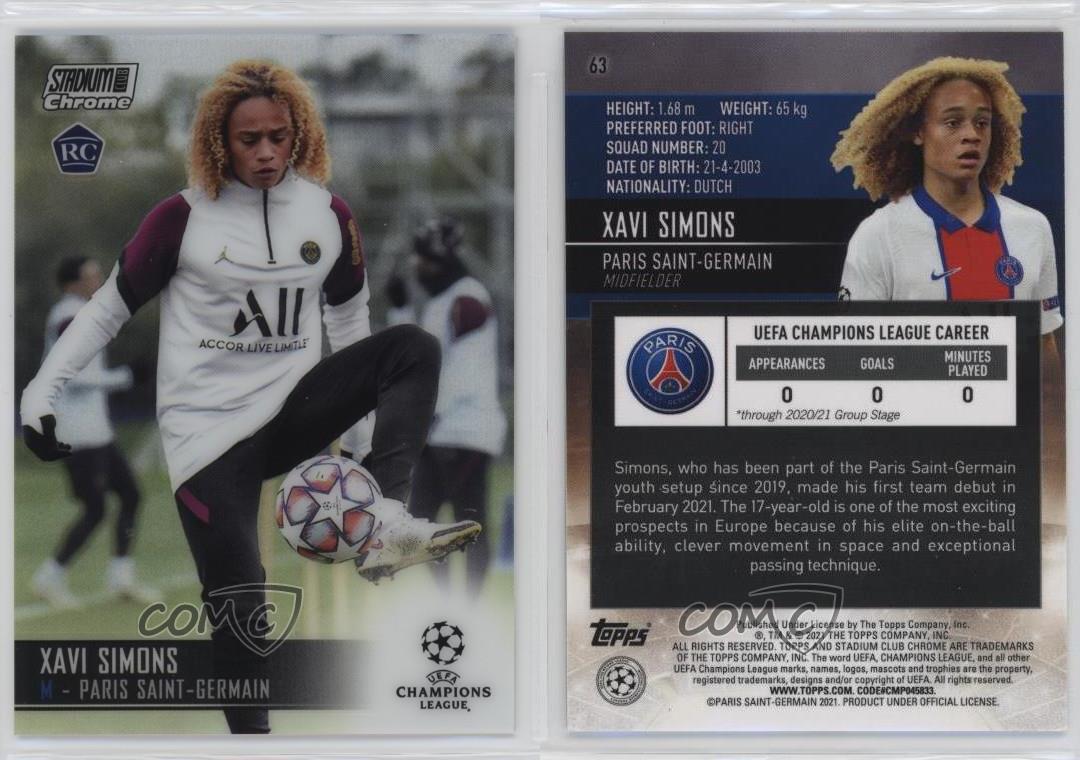 2020-21 Topps Stadium Club Chrome UCL Xavi Simons #63 Rookie RC - Picture 4 of 7