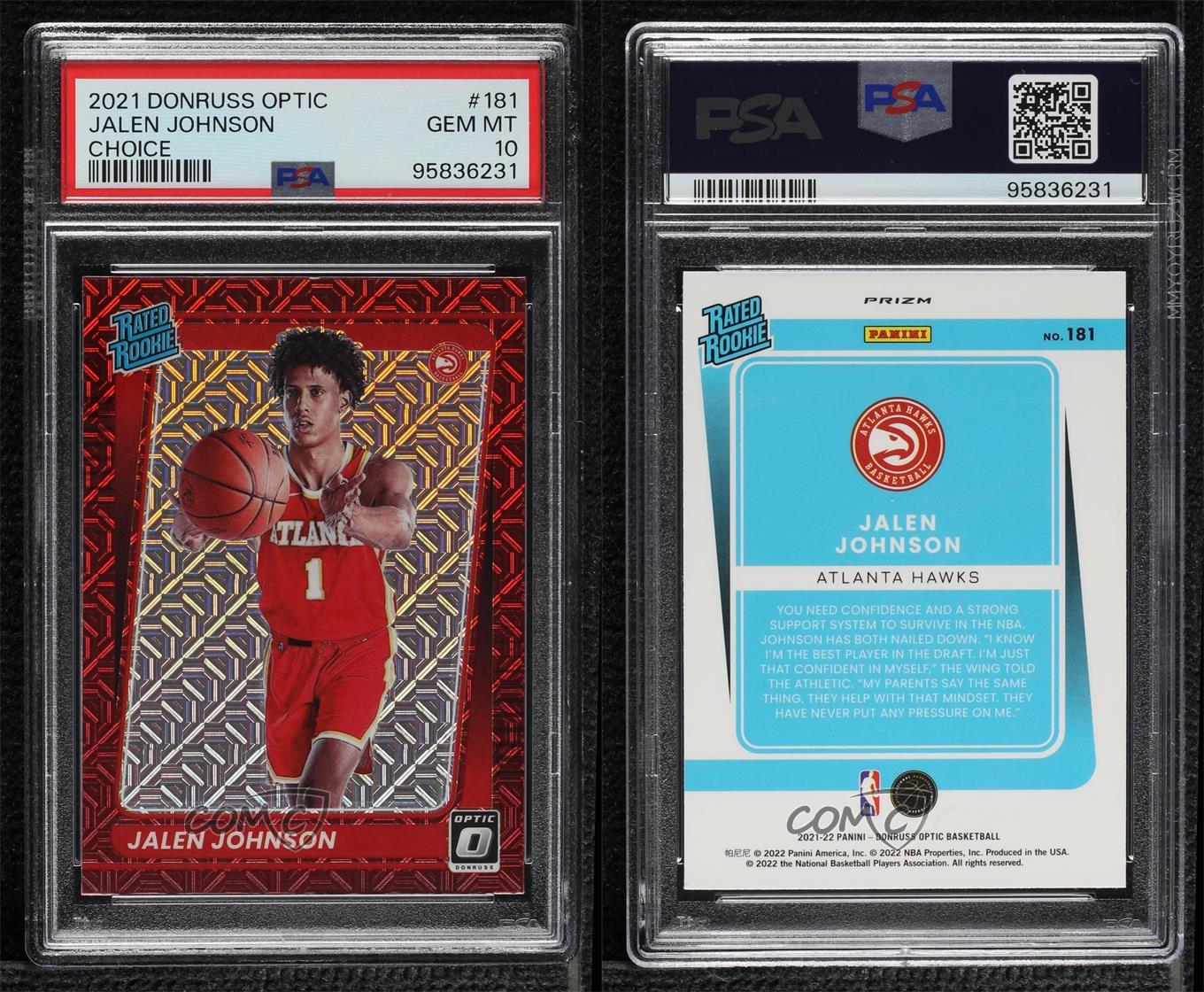 2021 Donruss Optic Jalen Johnson #181 PSA 10 GEM MT Rookie RC Prizm