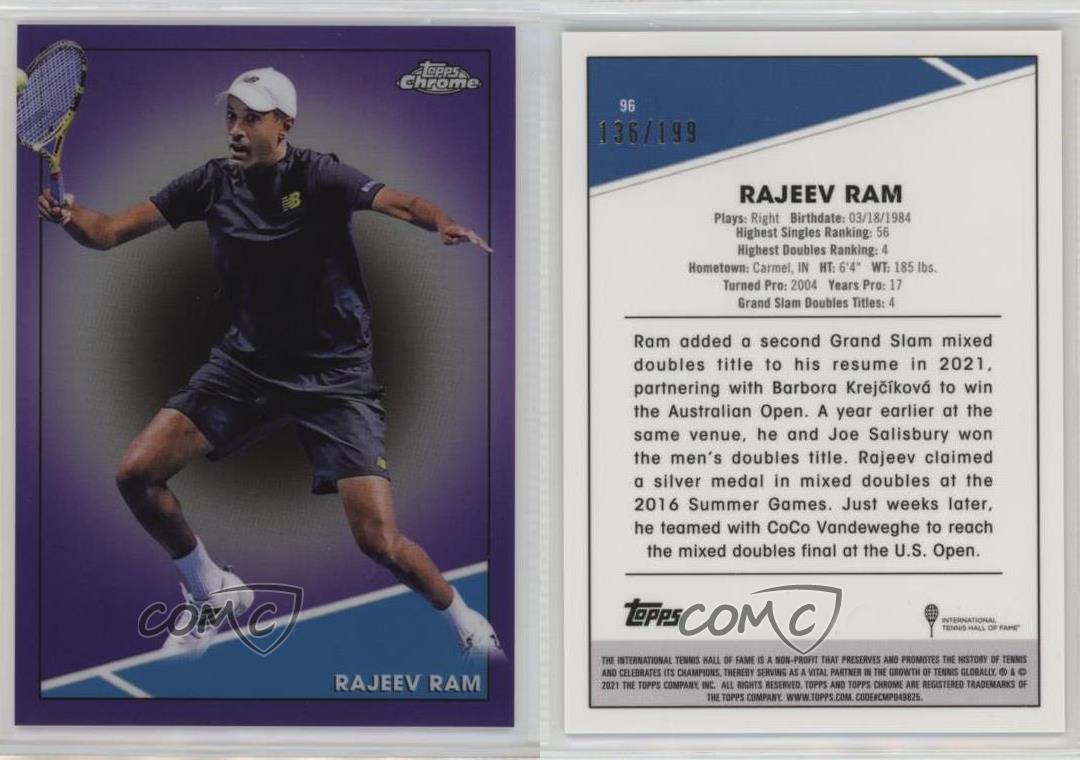 Topps 2021 cromo refractor púrpura/199 Rajeev Ram #96 novato radiocontrol - Imagen 4 de 4