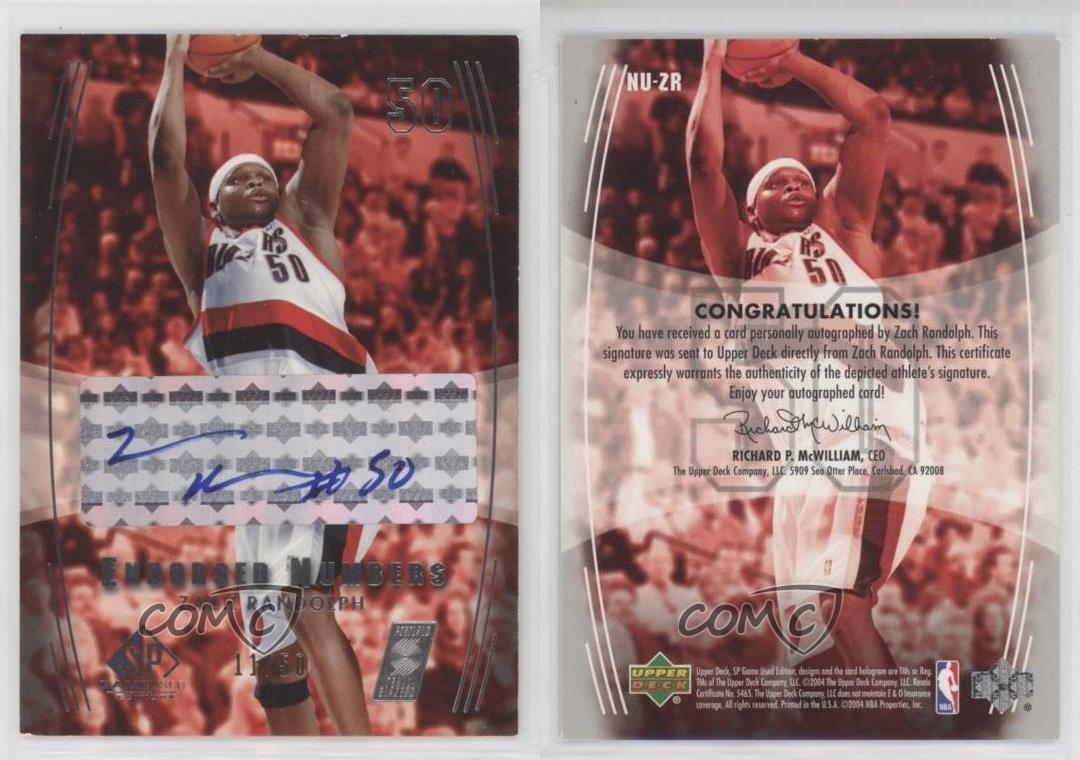 2004-05 SP Game Used Endorsed Numbers /50 Zach Randolph #NU-ZR Auto - Picture 3 of 3
