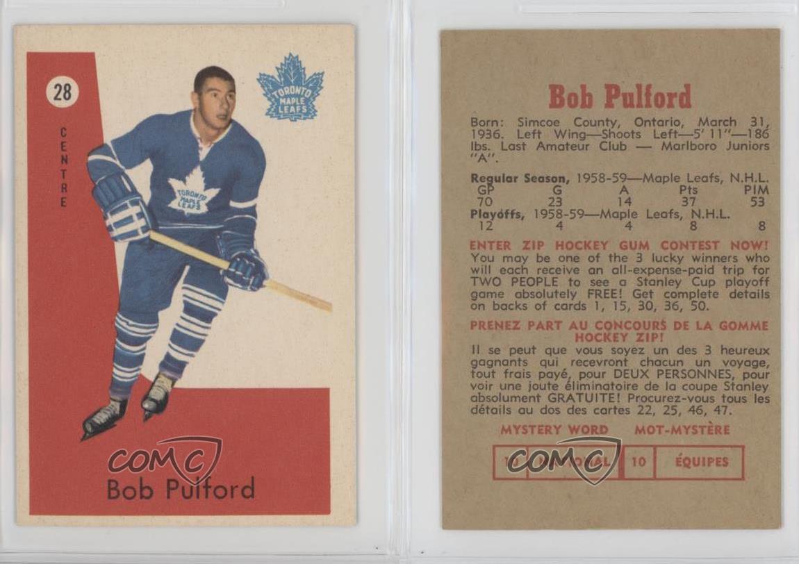 1959-60 Parkhurst Bob Pulford #28 Hockey HOF Vintage Card