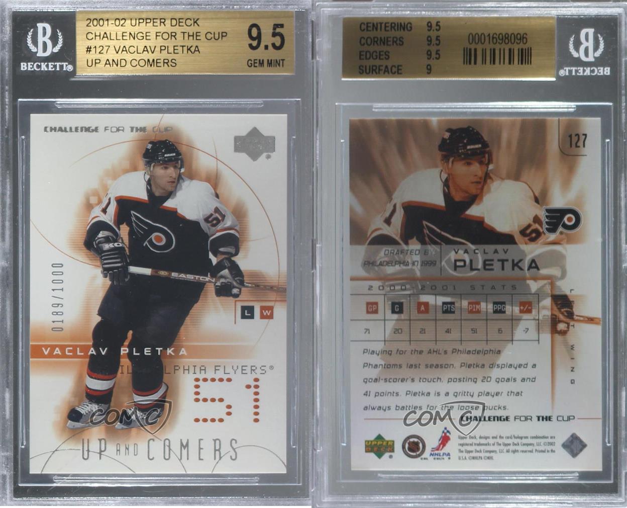 2001 Challenge for the Cup /1000 Vaclav Pletka #127 BGS 9.5 GEM MINT Rookie RC - Picture 3 of 4