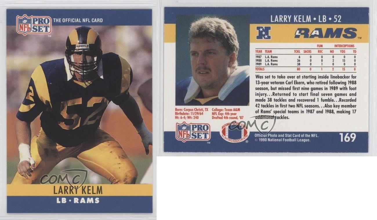 1990 Pro Set 169 Larry Kelm Los Angeles Rams RC Rookie Football Card