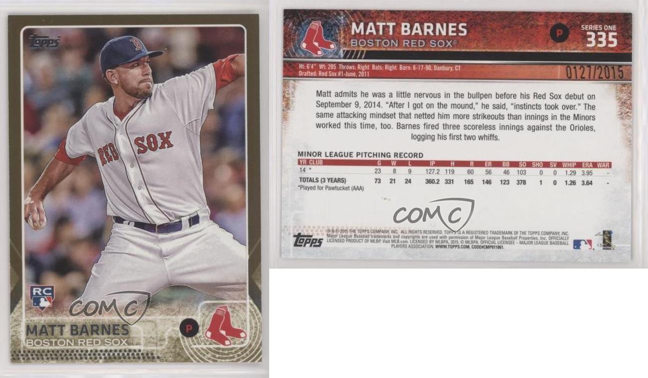 MATT BARNES 2015 TOPPS BASEBALL CARD #335 - ROOKIE CARD (BOSTON RED SOX) at  's Sports Collectibles Store