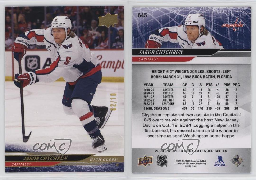 2024-25 Upper Deck serie estesa lucido /10 Jakob Chychrun #645 - Foto 3 di 3