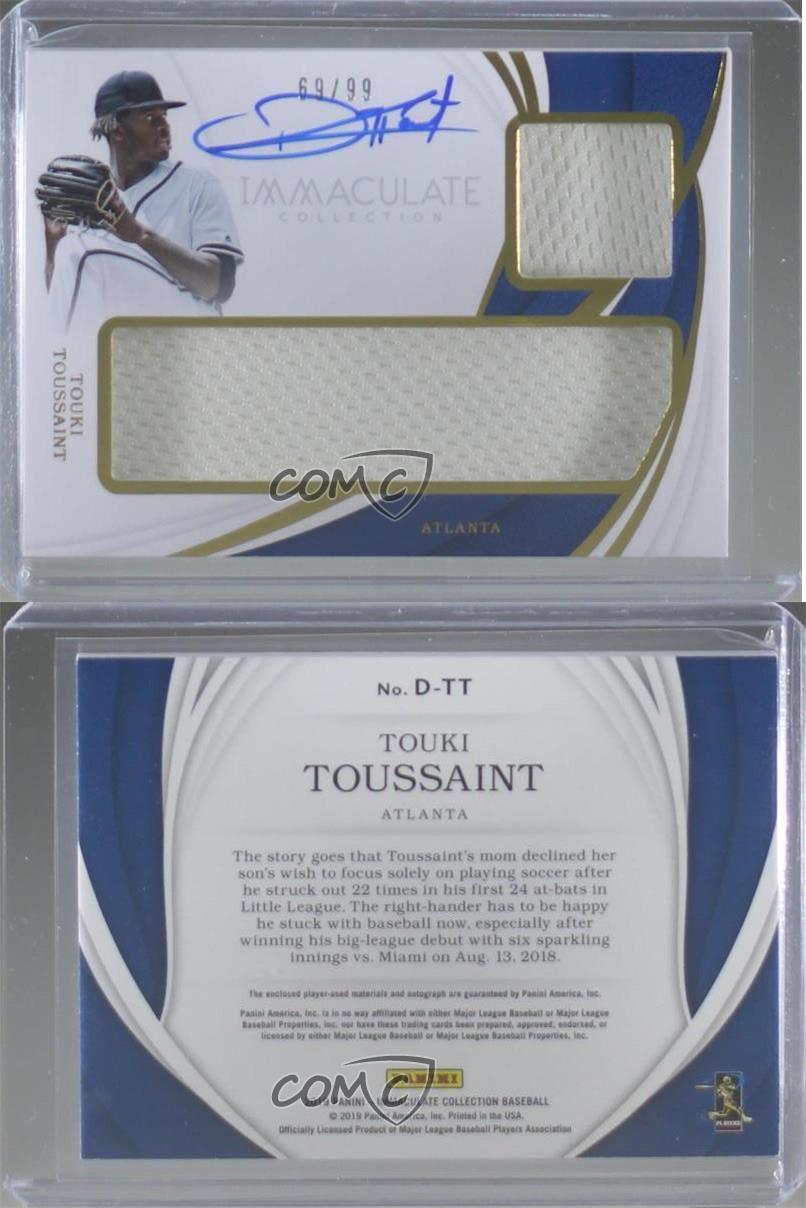 2019 PANINI IMMACULATE TOUKI TOUSSAINT AUTO DUAL JERSEY PATCH RELIC 35/49  BRAVES