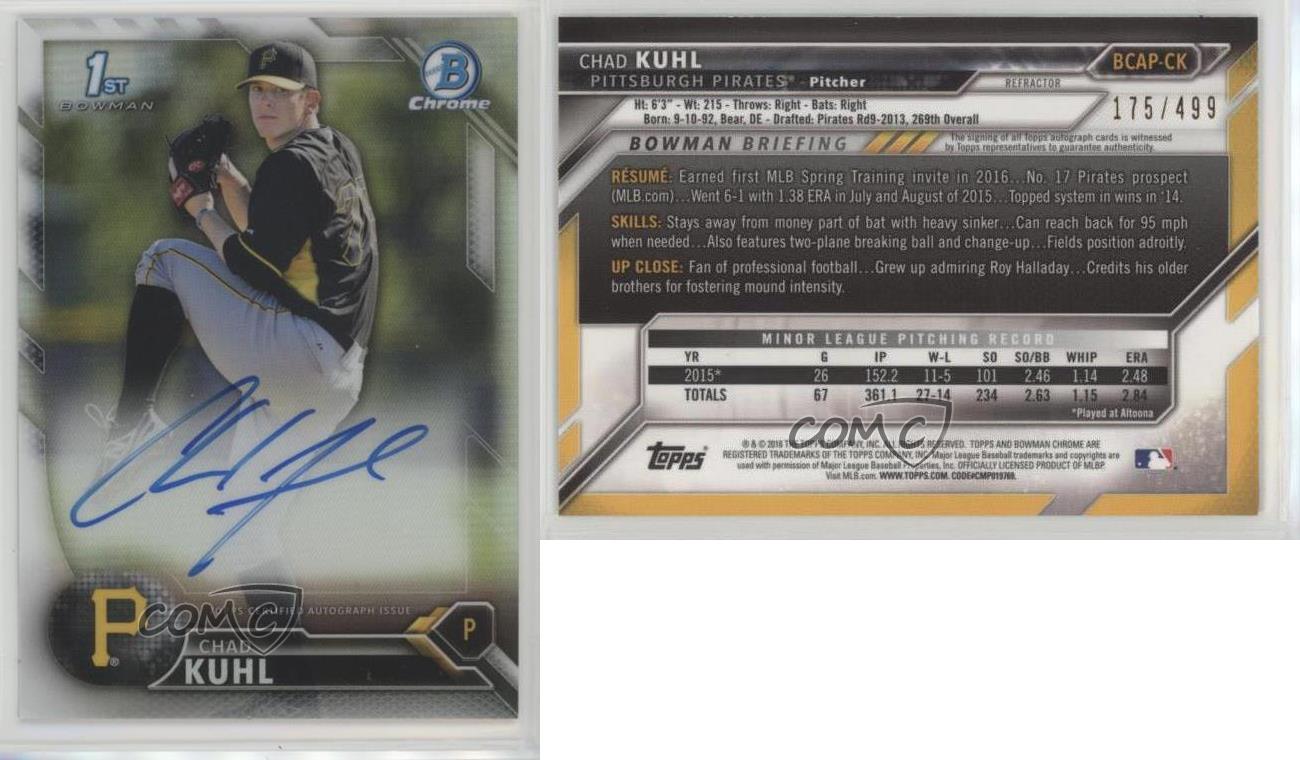 2016 Bowman Chrome Prospects Refractor /499 Chad Kuhl #BCAP-CK Rookie Auto RC