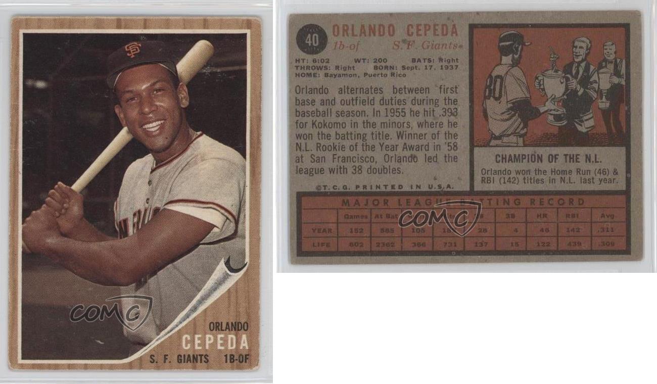 1962 Topps 40 Orlando Cepeda San Francisco Giants Baseball Card eBay