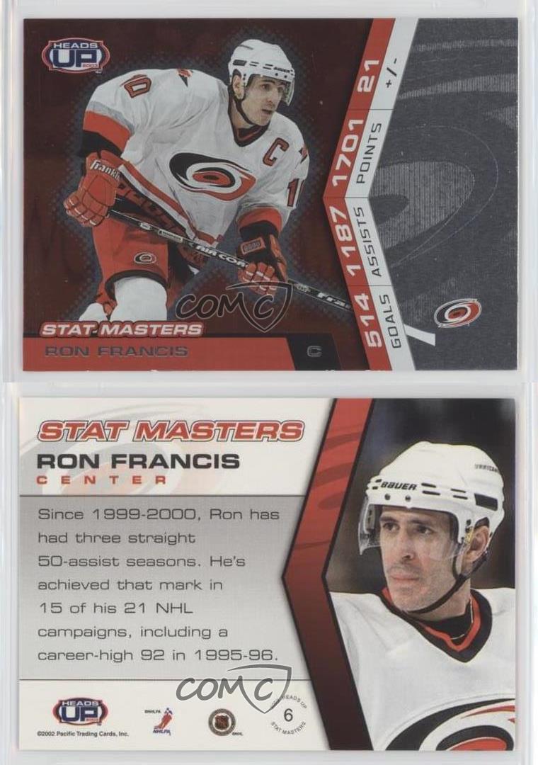 2002 03 Pacific Heads Up Stat Masters Ron Francis 6 Hof Ebay