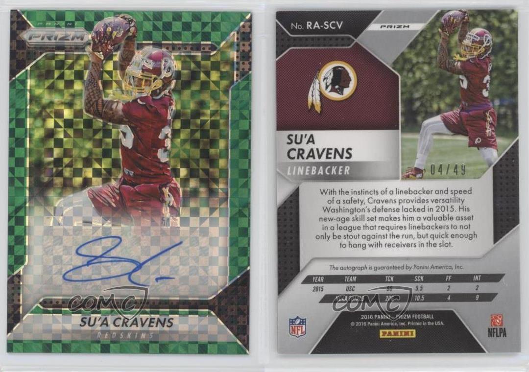 2016 Panini Prizm Rookie Green Power /49 Su'A Cravens #RA-SCV Auto RC