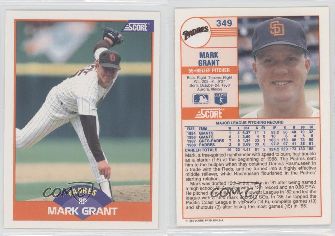 1989 Score MLB Baseball Card Mark Grant San Diego Padres Mint #349