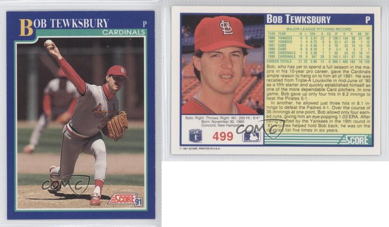 1991 Score #499 Bob Tewksbury St. Louis Cardinals Baseball Card | eBay