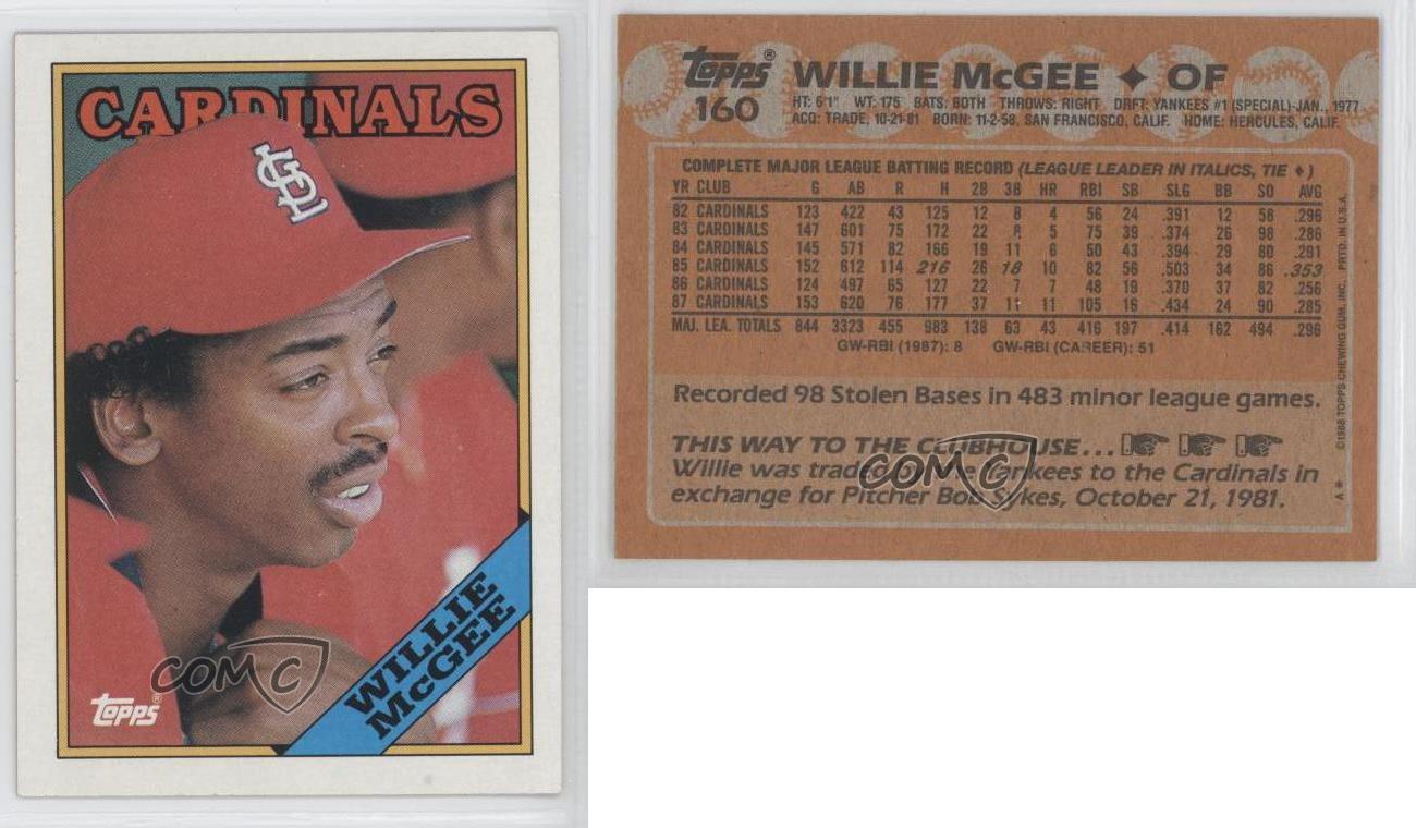 Willie McGee - Cardinals #160 Topps 1988 Baseball Trading Card