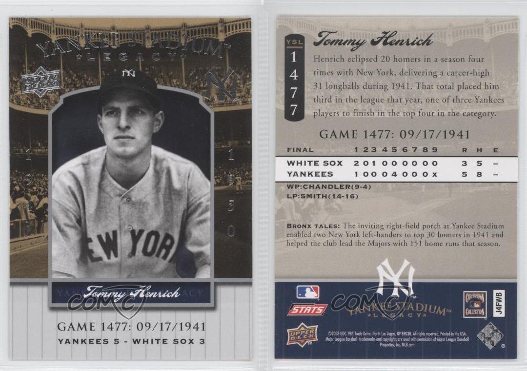 Expédition 2008 Upper Deck Yankee Stadium Legacy Tommy Henrich #YSL1477