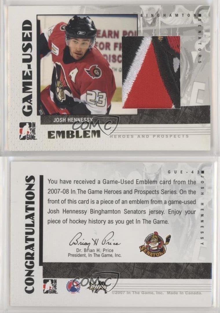 Jeu ITG Heroes and outlet Prospects 2007-08 - Emblème doccasion Josh Hennessy #GUE-43