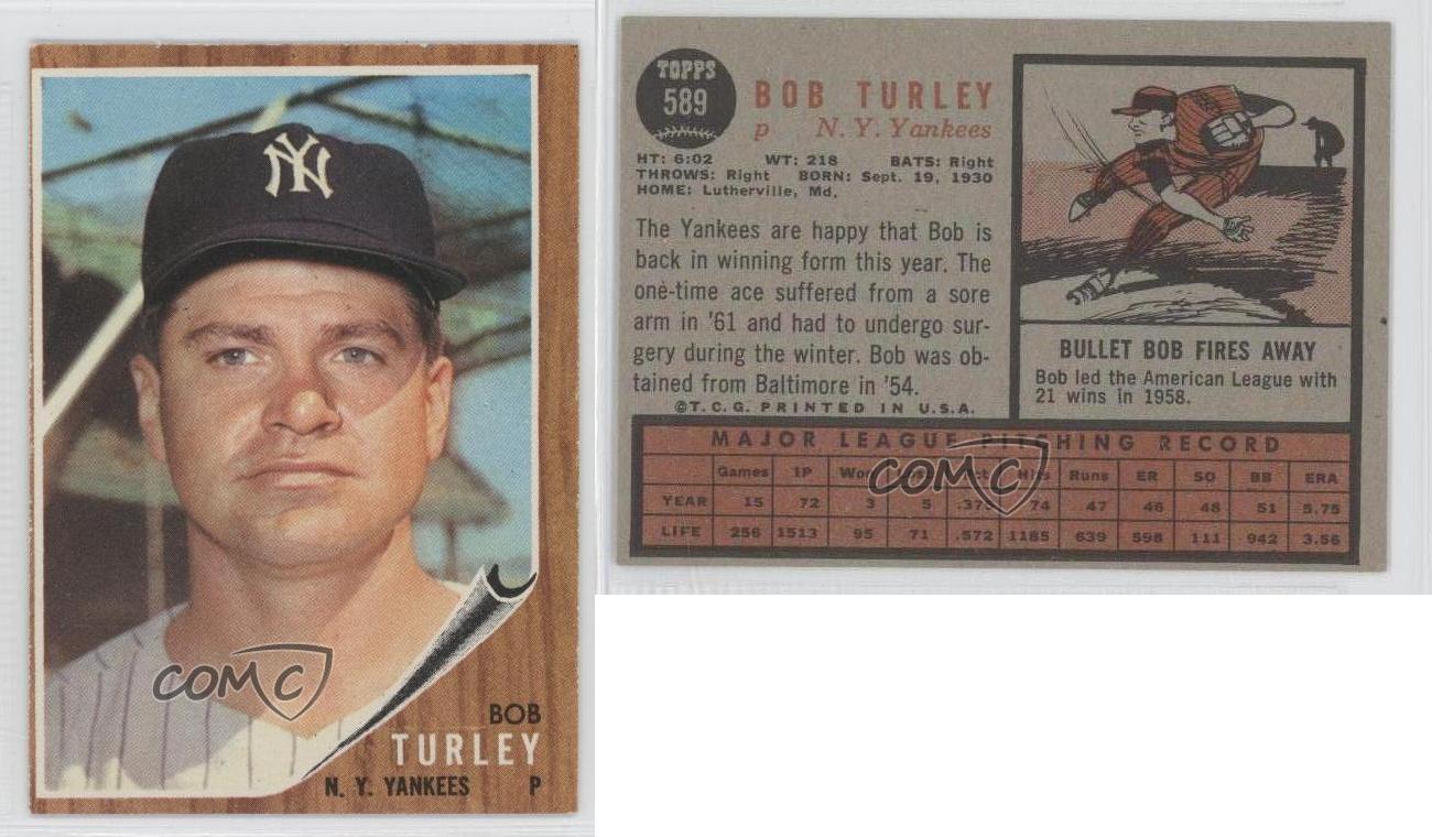 1962 Topps 589 Bob Turley New York Yankees Baseball Card eBay