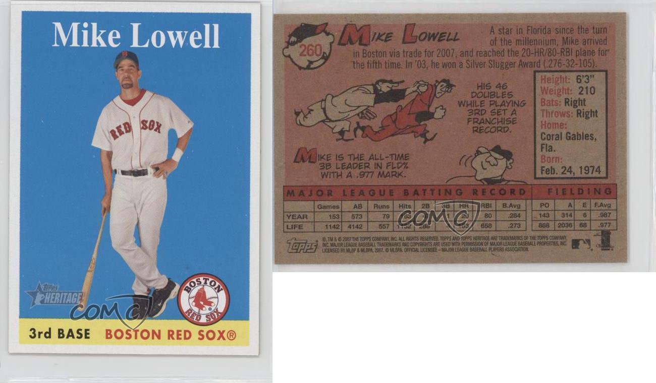 Mike Lowell player worn jersey patch baseball card (Boston Red Sox) 2007  Topps Heritage Pieces of Greatness #PGML