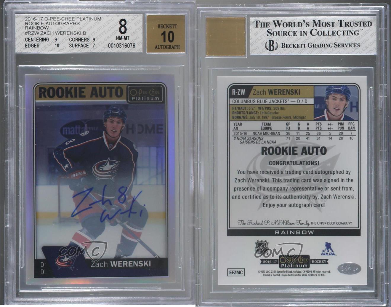 2016 O-Pee-Chee Platinum Retro Black Rainbow Autographs #R-90 Zach Werenski Auto