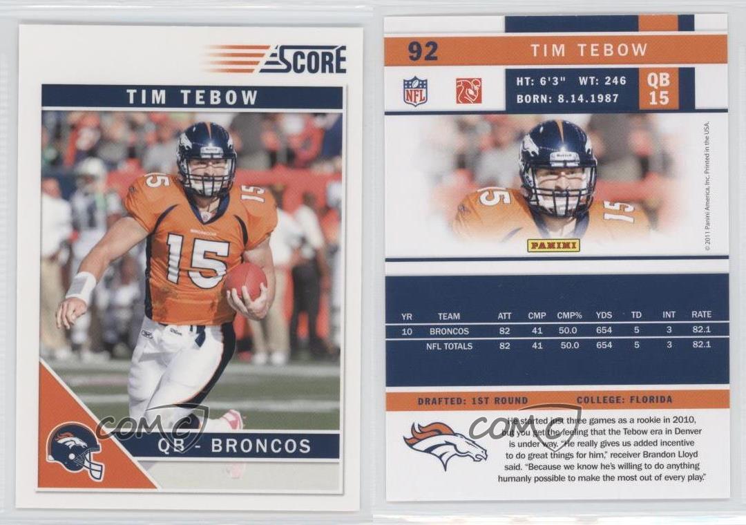 2011 Score Glossy Tim Tebow #92 - Picture 3 of 4