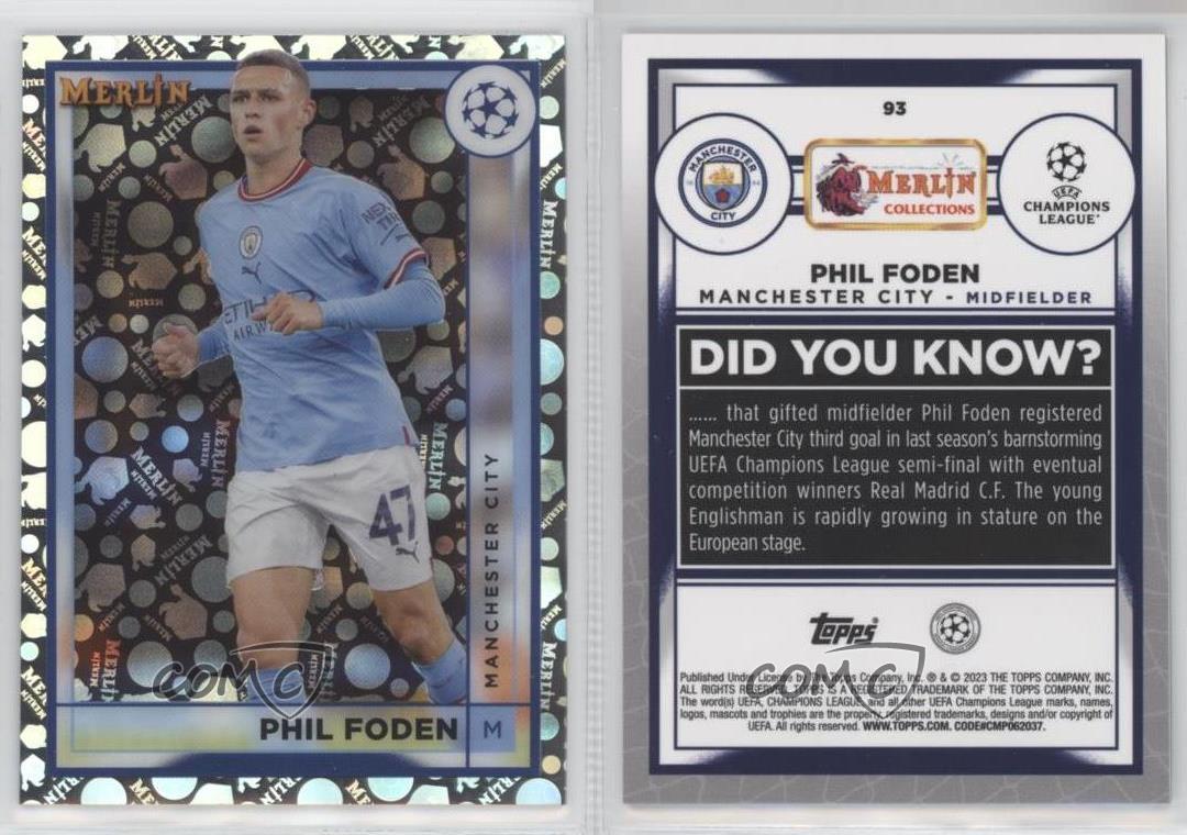 2022-23 Topps Merlin UEFA Club Competitions Vintage Refractor Phil Foden #93