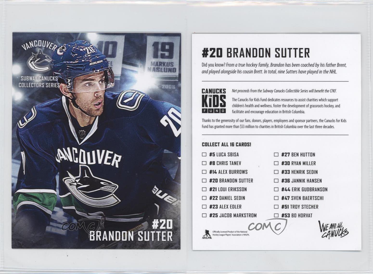 2017 Subway Vancouver Canucks Team Issue Brandon Sutter #20 | eBay
