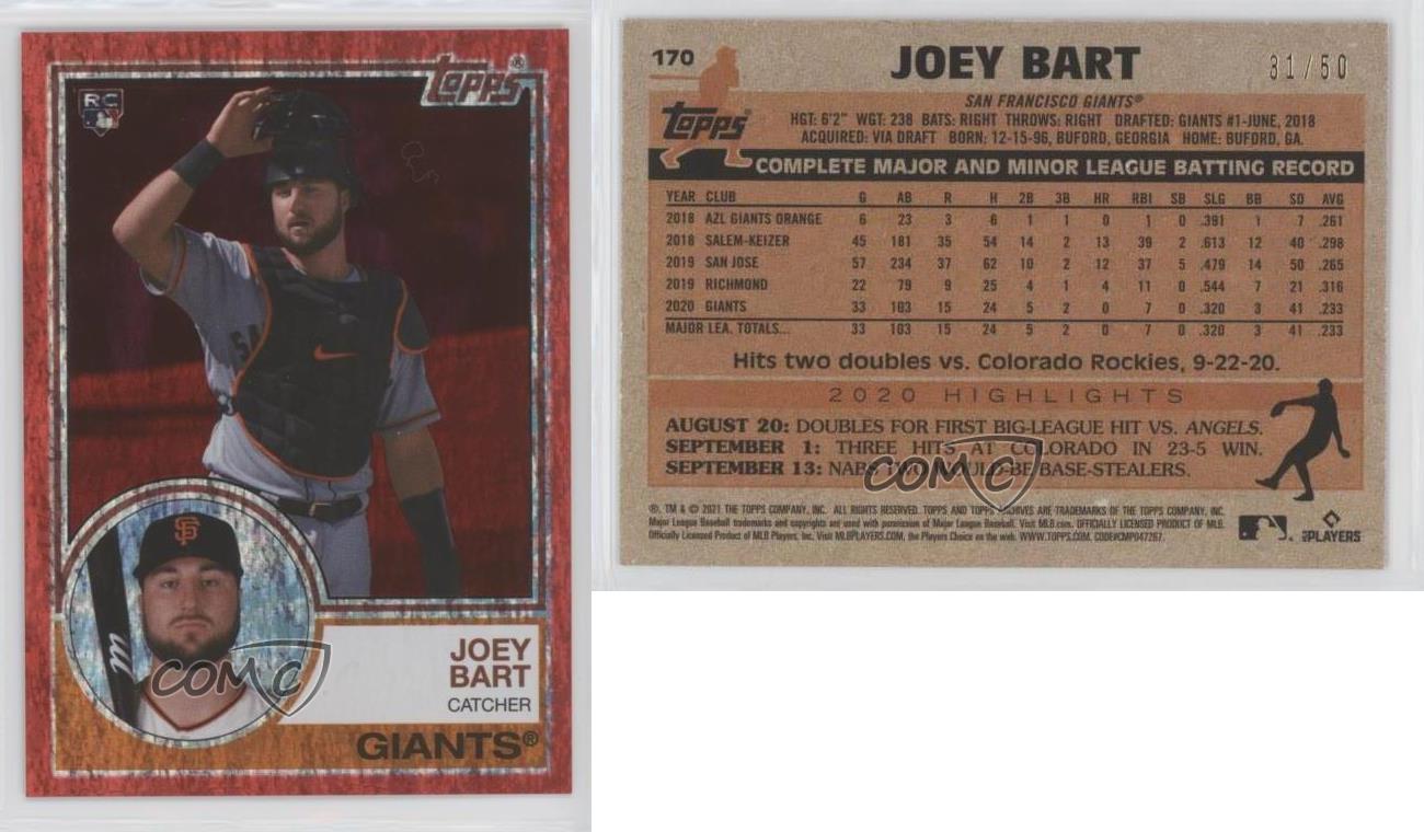 Topps Archives 2021 1983 Topps Red Hot Foil/50 Joey Bart #170 Rookie RC - Imagen 3 de 3