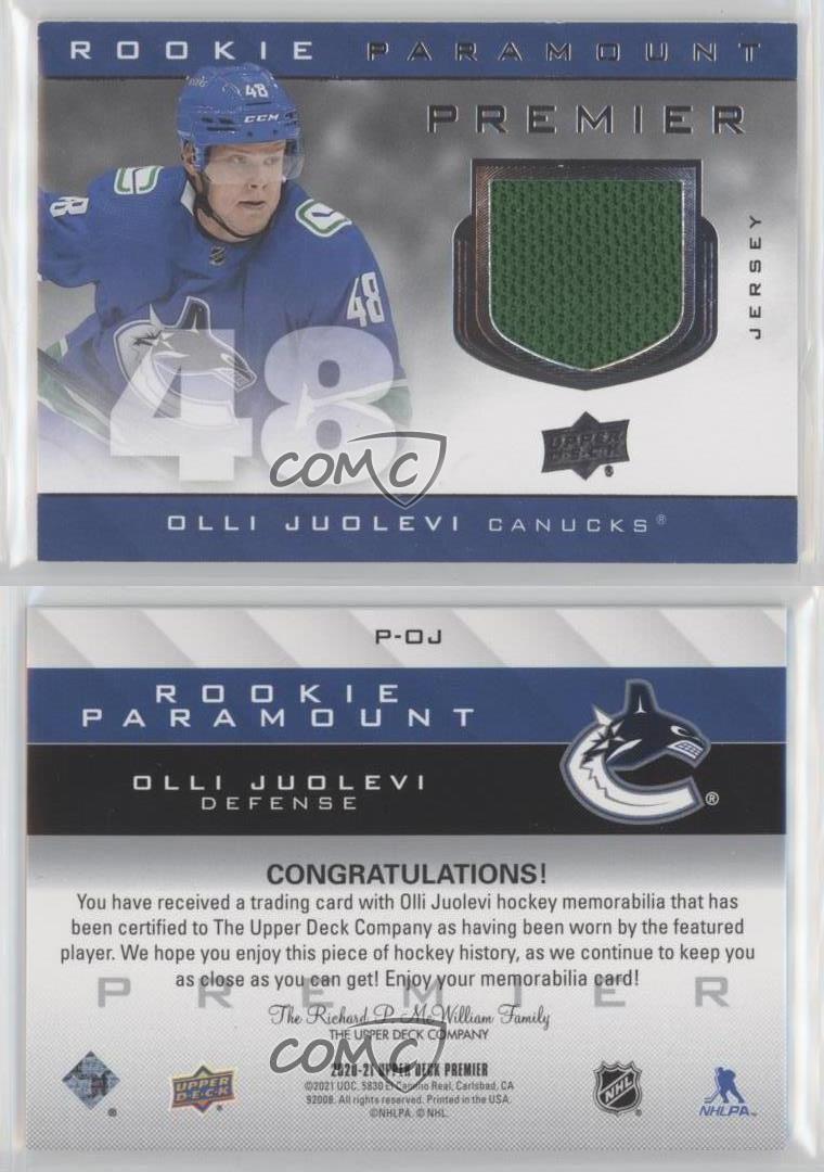 2020-21 Upper Deck Premier Rookie Paramount Jersey Relics Olli Juolevi #P-OJ RC